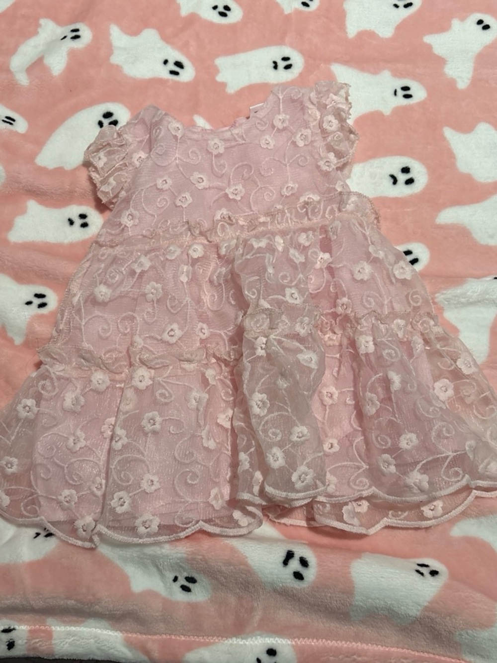 Delicate Pink Floral Lace Baby Dress